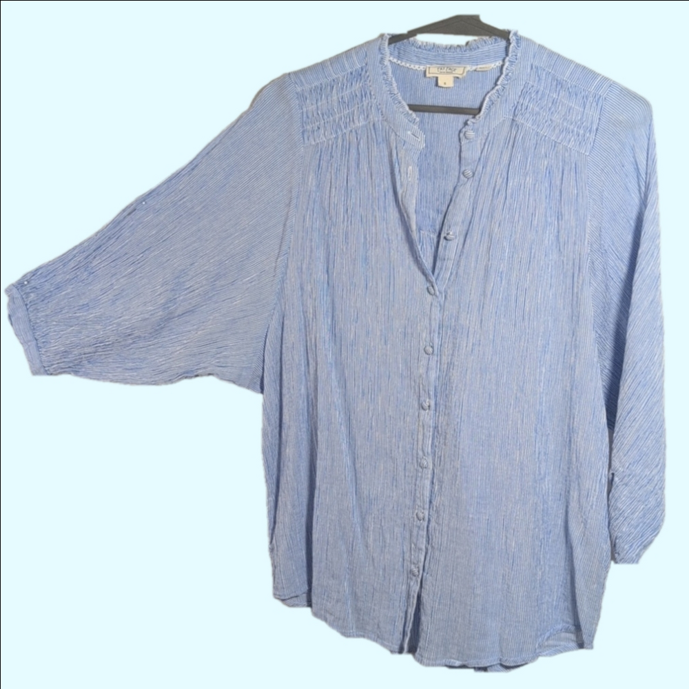 Fat Face women's blouse. Blue and white stripe. Smocking. Size S.